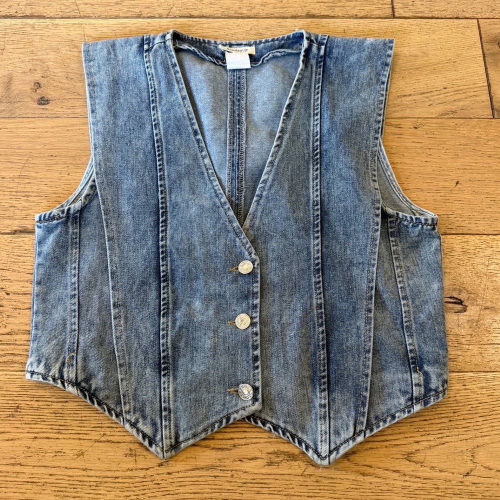 Sunday Up Denim Vest Small Blue Excellent Cropped 90s Western Acid Wash (2148)
